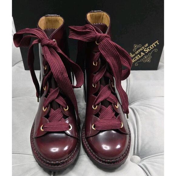 The Office of Angela Scott Miss Billie Boots Dark Red Leather Womens Shoes 37 7 - Picture 3 of 15
